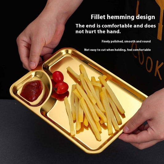 Gold Plated Serving Tray with Sauce Compartment