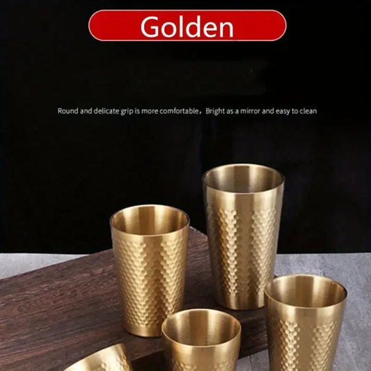 Stainless Steel Drinking Glass Hammered Golden (Small 260ml/ Large 350ml)