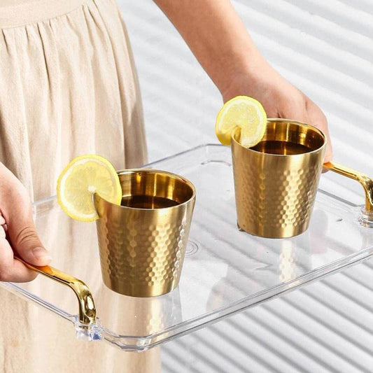 Stainless Steel Drinking Glass Hammered Golden (Small 260ml/ Large 350ml)