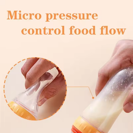 Silicone Baby Bottle with Spoon – Squeeze Feeding Bottle for Rice Cereal, Puree & Milk