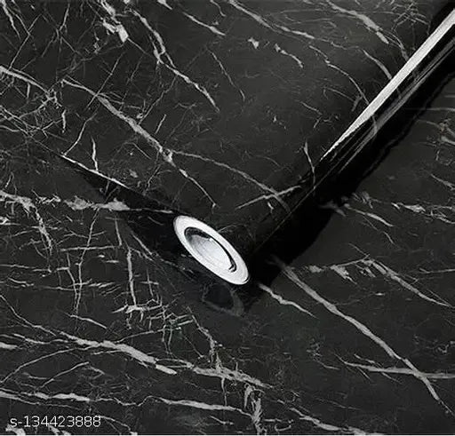 60x200cm Wall Paper Waterproof Heat Resistant Self Adhesive Anti Oil Kitchen Wallpaper Marble Sheet for Kitchen  (Black)