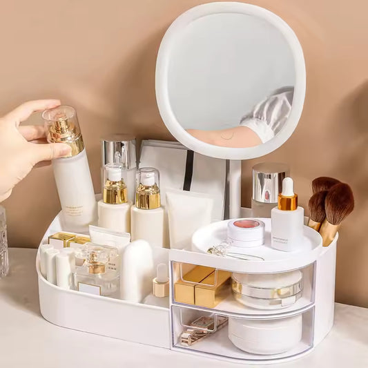 Desktop Cosmetics Storage Box With Mirror
