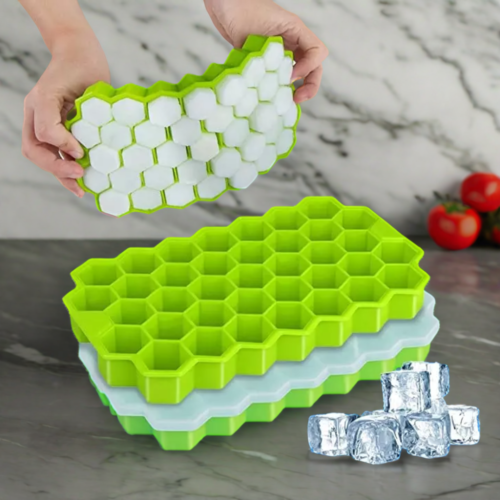1 ice tray easy push pop out square silicon ice cubes tray honeycomb shape silicone ice cube molds with lid flexible tray for refrigerator and freezer
