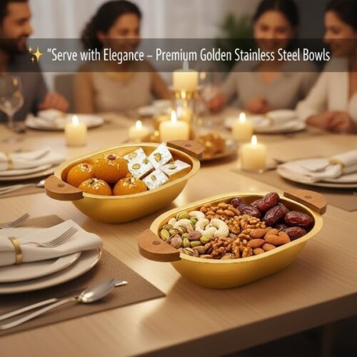 Golden Luxe Gravy Bowl – Wooden Handle Elegance