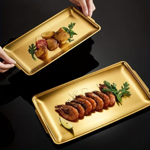 Rectangular Stainless Steel Gold Decorative Serving Tray(Large)