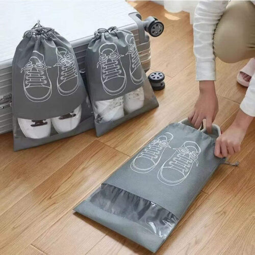 shoe storage bag with thickened non woven fabric strap mouth large capacity travel waterproof shoe bag ( pack of 5)