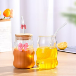curvy glass tumbler set with pink bow charms