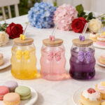 curvy glass tumbler set with pink bow charms