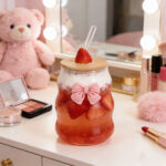 curvy glass tumbler set with pink bow charms