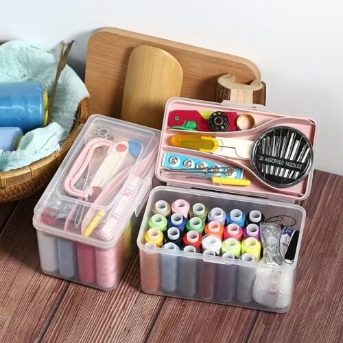 portable household sewing kit box, fabric craft needles thread scissor set