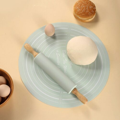silicone dough mat with rolling pin set, non slip baking mat for pizza dough