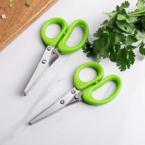 5 layers kitchen scissor multi blade herb & vegetable cutting shears with cleaning comb
