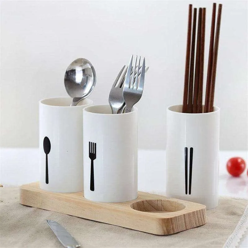 3pcs cutlery holder with drain and tray