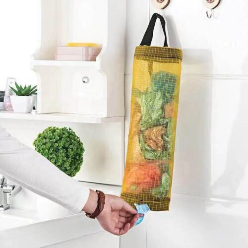 plastic bag holder dispensers folding mesh garbage bags hanging storage bag trash bags holder organizer recycling grocery
