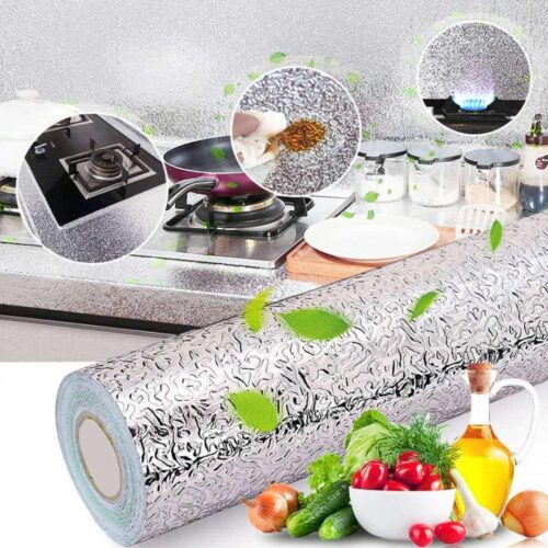60x2 meter self adhesive silver aluminum foil sticker sheet – waterproof heat resistant kitchen wall & cabinet wrap