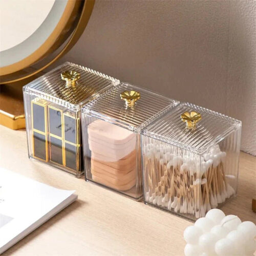 makeup cotton pad & swabs storage holder – transparent acrylic organizer box