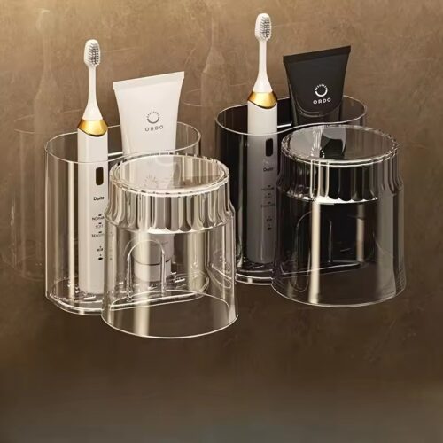 2 piece wall mounted toothbrush storage rack