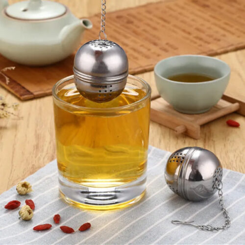 stainless steel mesh tea ball strainer filter infuser for loose leaf tea and mulling spices chain style