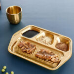 golden stainless steel divided serving tray for bbq