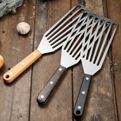 stainless steel kitchen spatula with wooden handle – durable cooking
