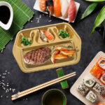 golden stainless steel divided serving tray for bbq