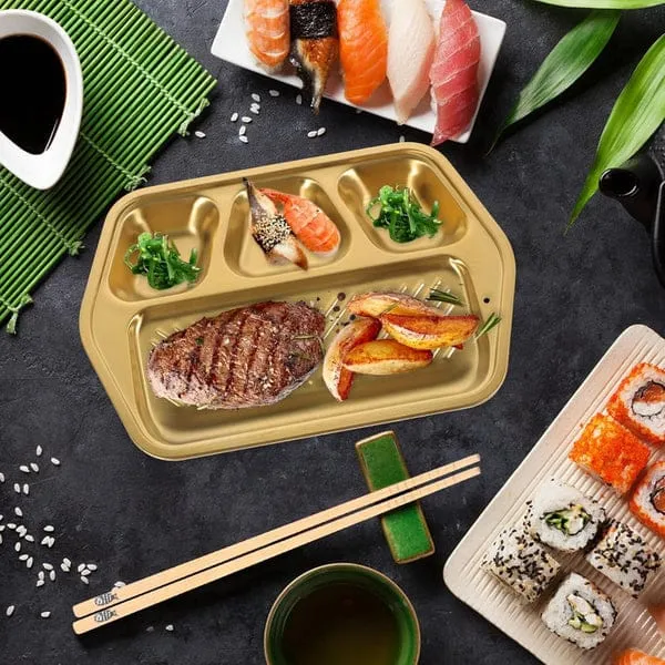 golden stainless steel divided serving tray for bbq