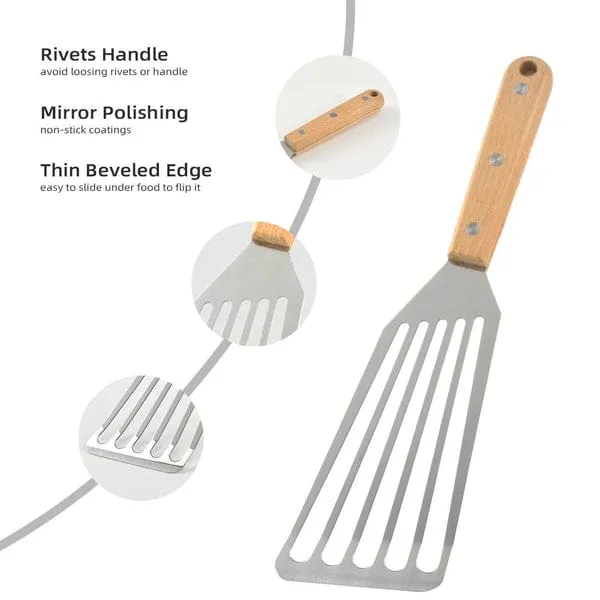 stainless steel kitchen spatula with wooden handle – durable cooking