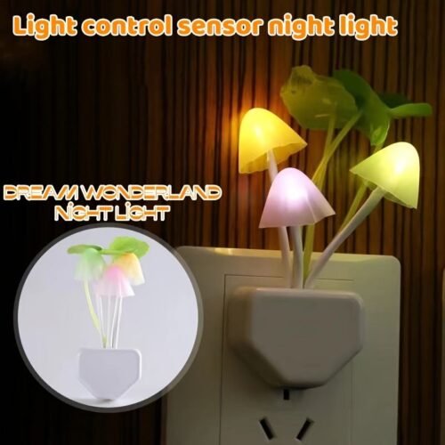 mushroom led night light with light sensor – plug in auto on/off lamp | color changing decorative night lamp for bedroom & kids room