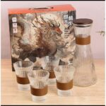 5pcs ribbed carafe glass water set