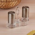 luxury stainless steel salt & pepper shaker set with acrylic holder