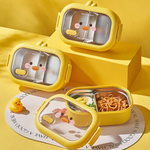 Gadsource Price Drop Zone 2 partition stainless steel lunch box with cute duck design