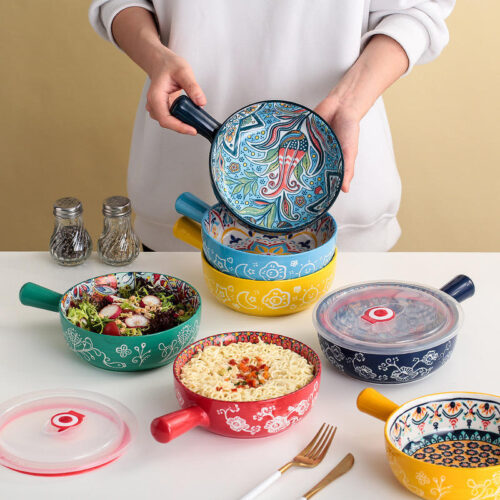 korean style ceramic serving bowls with handle
