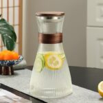 5pcs ribbed carafe glass water set