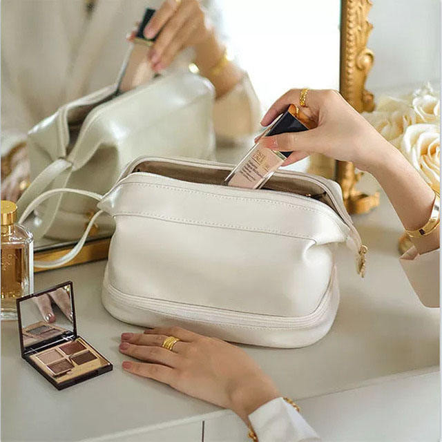 multifunctional double layer leather travel cosmetic bag multifunctional double layer leather travel cosmetic bag