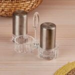 luxury stainless steel salt & pepper shaker set with acrylic holder