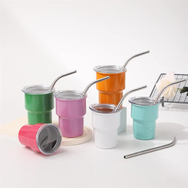 mini tumbler shot glass with straw and lid