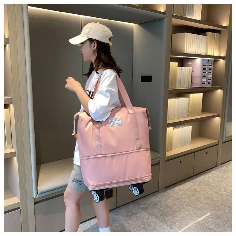folding travel bag expandable bag with rolling wheel