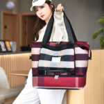waterproof high capacity fashion plaid travel hand bag
