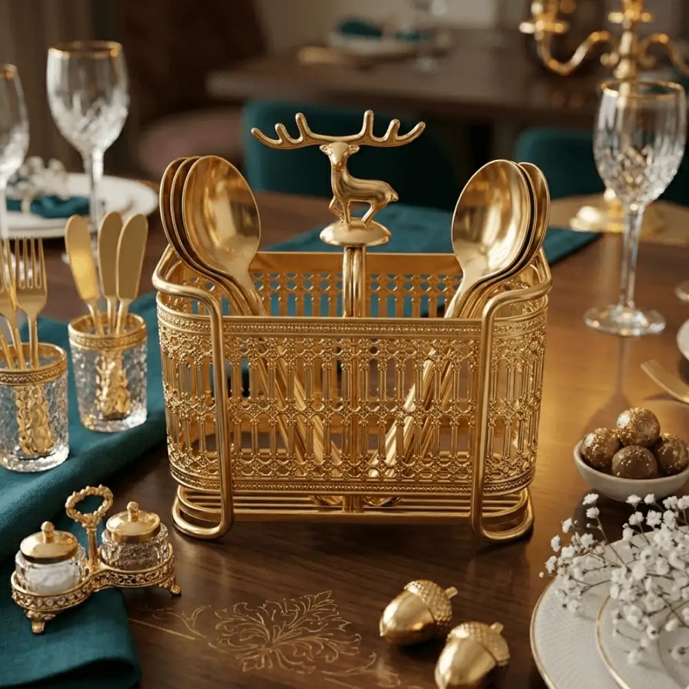 golden royal deer gold cutlery holder