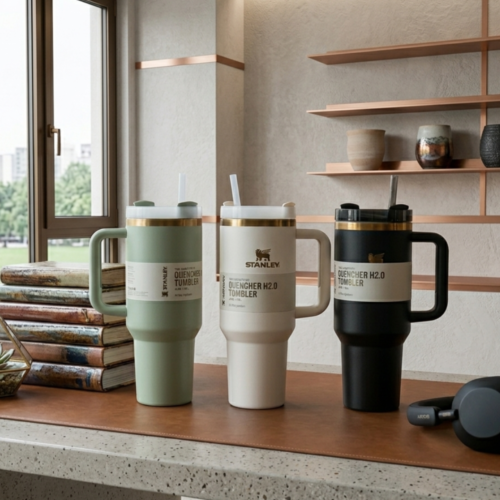 stanley tumbler mug with lid & straw