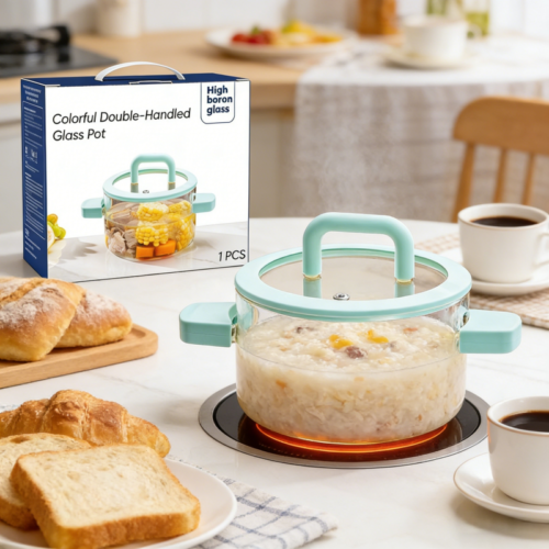 cooking glass pot with silicone handle