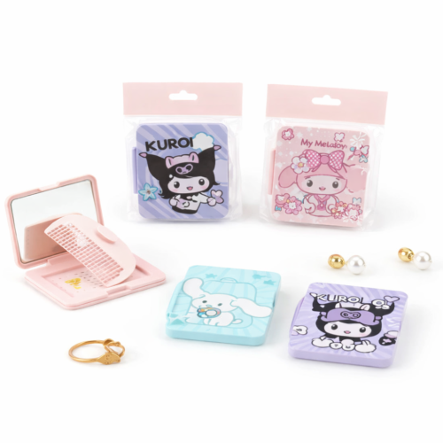 1 pc kids cartoon comb plus mirror set – cute portable folding hair brush with compact mirror for girls (assorted)