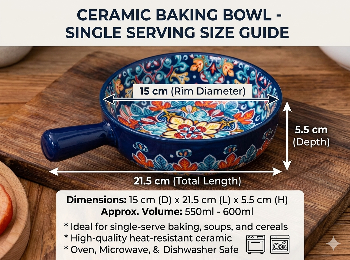 Colorful Round Ceramic Baking Dish With Single Handle Serving Dish