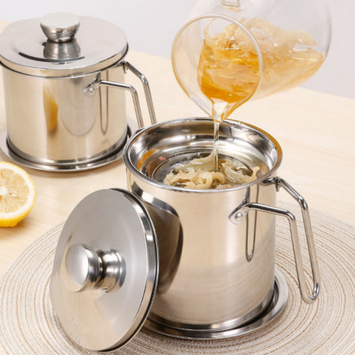 premium stainless steel oil filter pot with fine mesh strainer