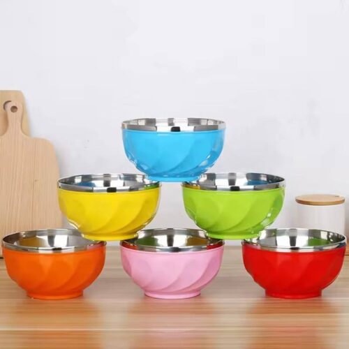 stainless steel bowl double wall thickened bowls tableware kitchen dinnerware rice fruit soup bowl pack of 6 pc – 12cm