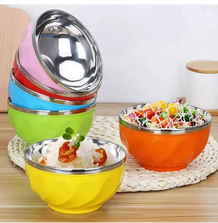 stainless steel bowl double wall thickened bowls tableware kitchen dinnerware rice fruit soup bowl pack of 6 pc – 12cm