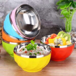 stainless steel bowl double wall thickened bowls tableware kitchen dinnerware rice fruit soup bowl pack of 6 pc – 12cm