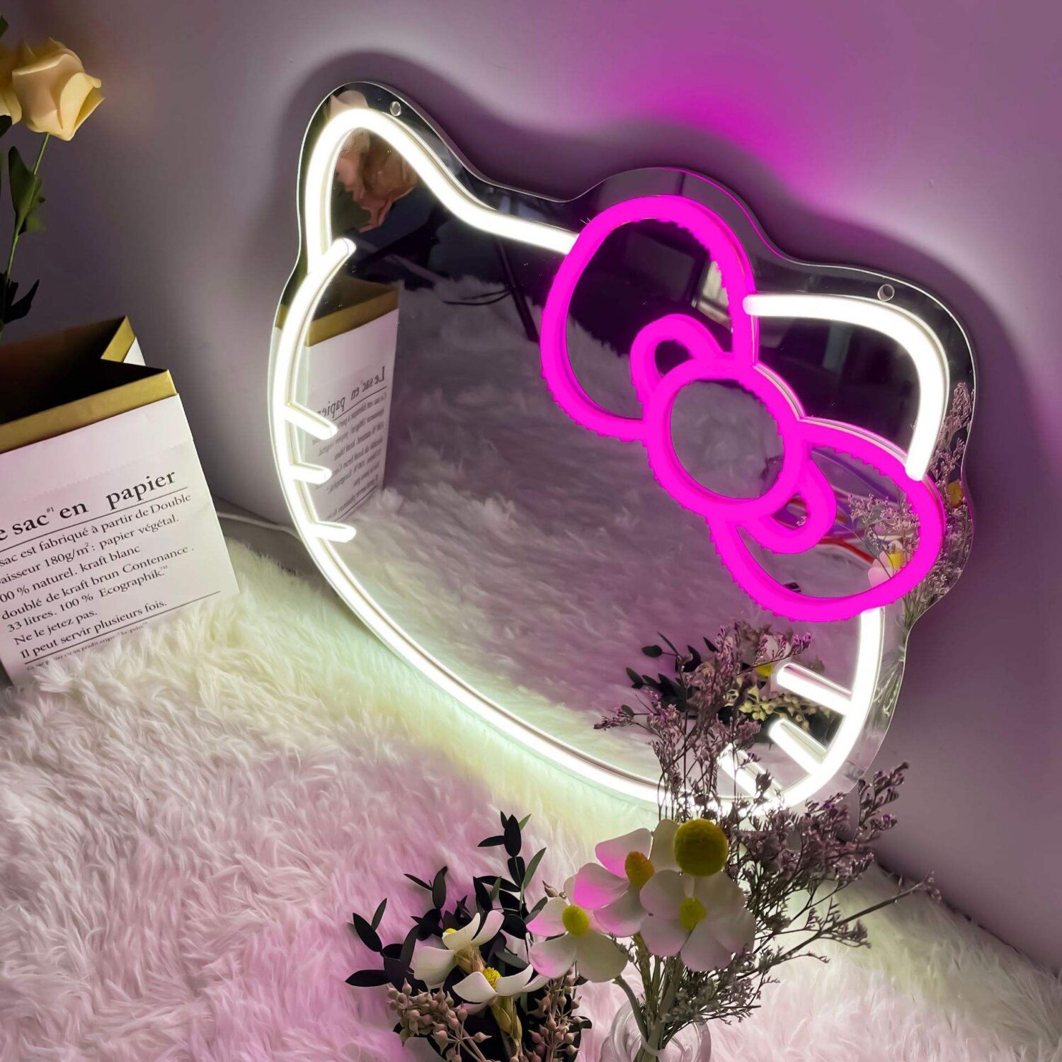 hello kitty neon mirror , neon mirror , makeup mirror neon sign room decor