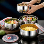 set of 3 steel fresh bowl, mixing crisper food container bowls