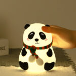 cute panda night light with scarf – soft silicone led bedside lamp for kids & home decor
